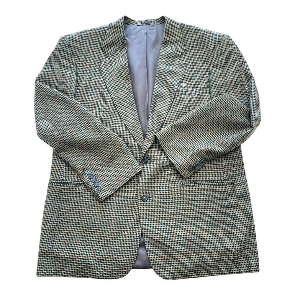 David G. Cotugno Mens 2 Button Silk Wool Blazer Jacket Beige Yellow Houndstooth